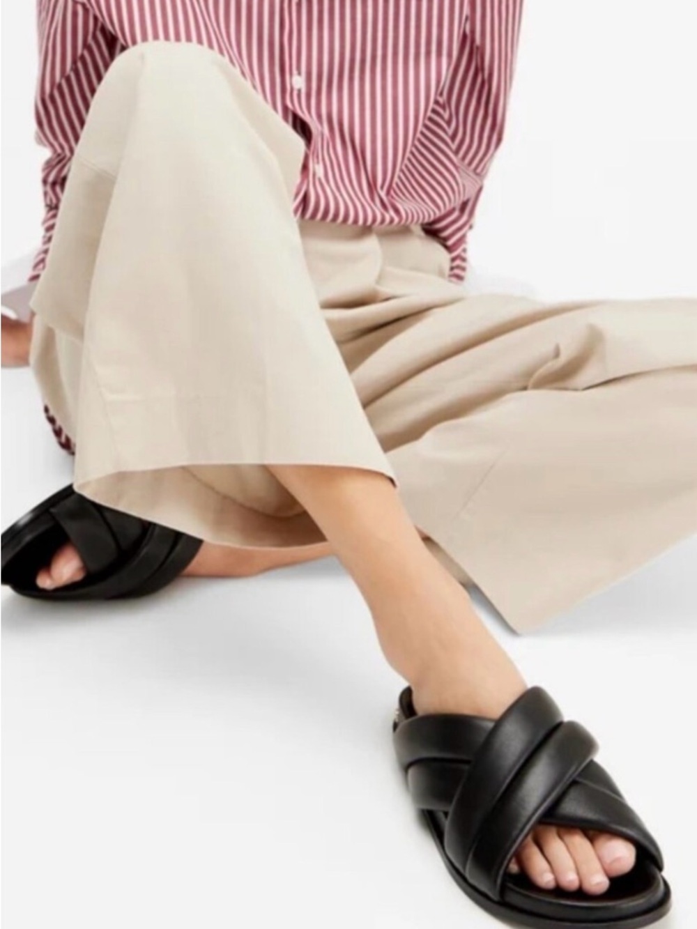 ANINE BING Black Leather Lizzie Slides Puffy Criss Cross Sandals EU 38 US 8 - Picture 2 of 9